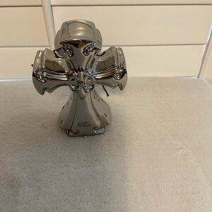 Silver Ceramic Cross Table Accent - Holiday Decor